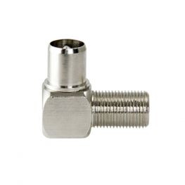 Coax verloopplug F-Connector female naar IEC Male Haaks