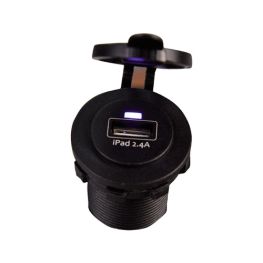 12/24 volt USB inbouwstopcontact enkel met laadfunctie zwart