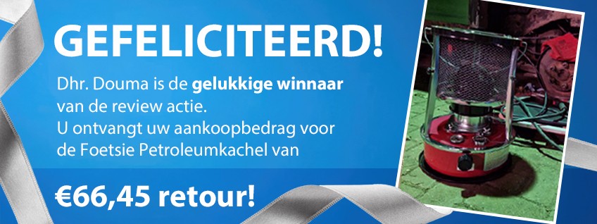 Schrijf een review en win uw aankoopbedrag terug winnaar De heer Douma